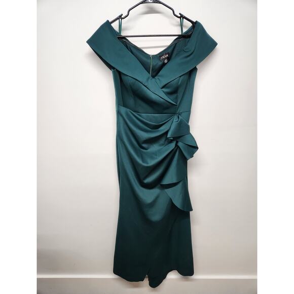 Xscape Dresses & Skirts - Xscape Women's Long Off Shoulder Sweetheart Neck Side Ruffle Gown, Sz 14P Hunter